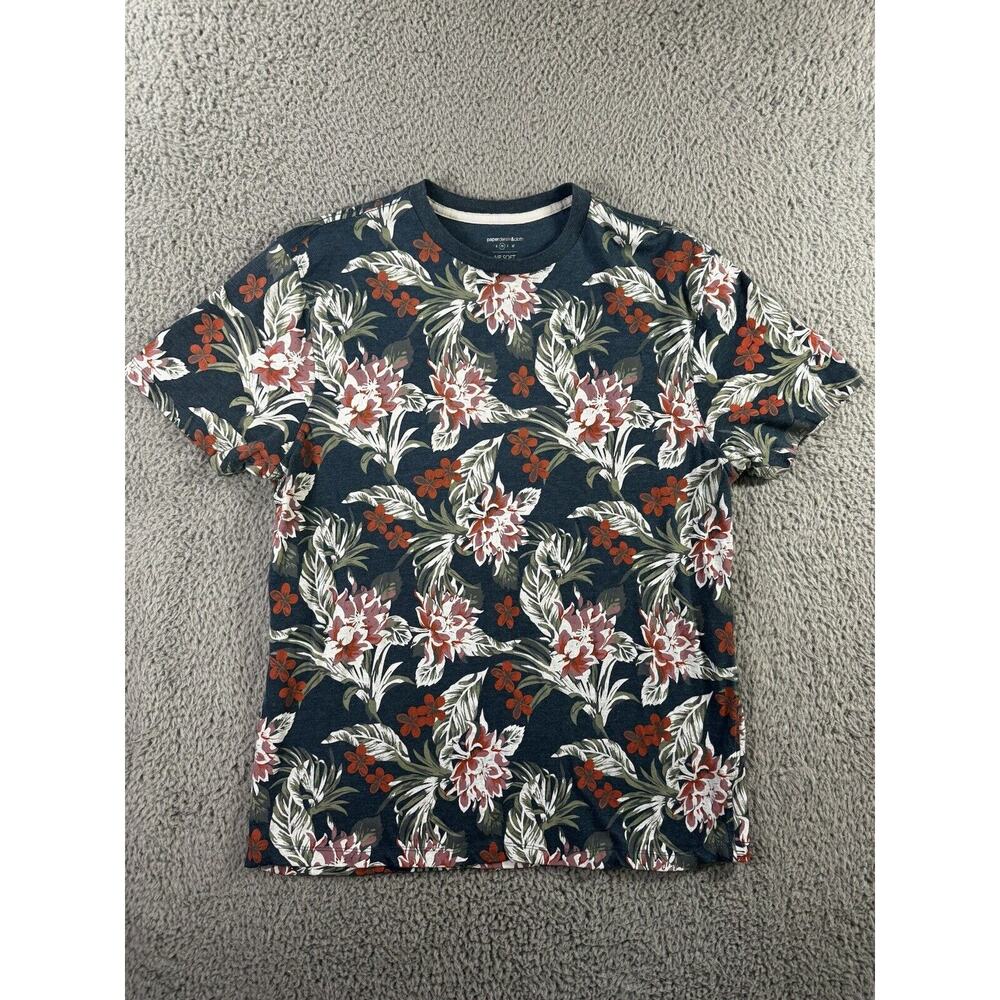 Paper denim Cloth Shirt Men Medium Floral Print Short Sleeve Crew Neck Tee